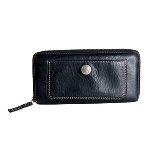 Coach Pebbled Leather Zip Around Long Wallet Color Black